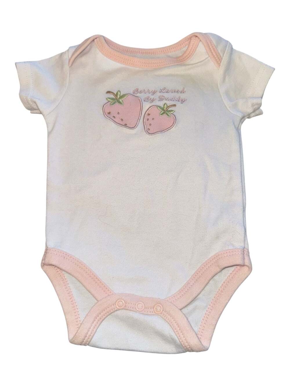 Kyle + Deena Baby Girl Berry Loved By Daddy Strawberry Embroidered Bodysuit